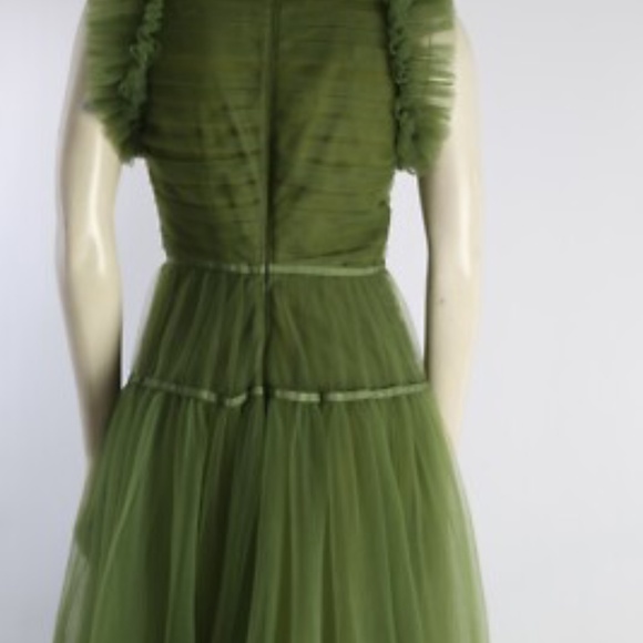 H&M Conscious Exclusive Green Tulle Ruffle Maxi Ball Gown Dress Size 4 - Picture 2 of 5